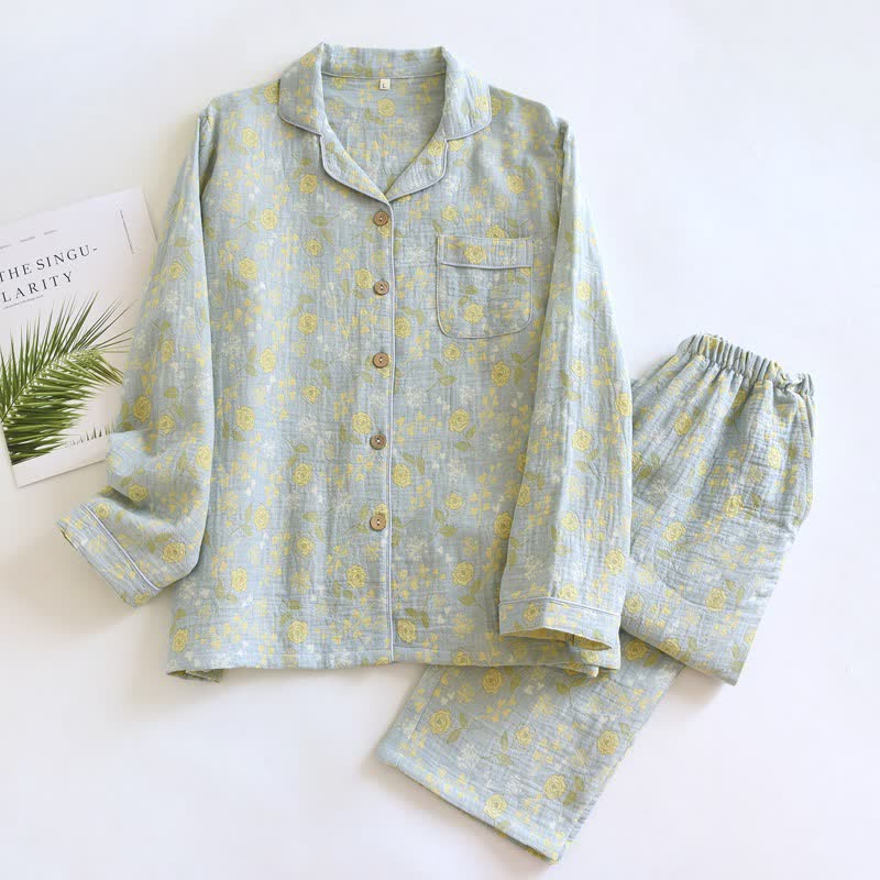 Vintage-Inspired Rose Jacquard Cotton Pajama Set