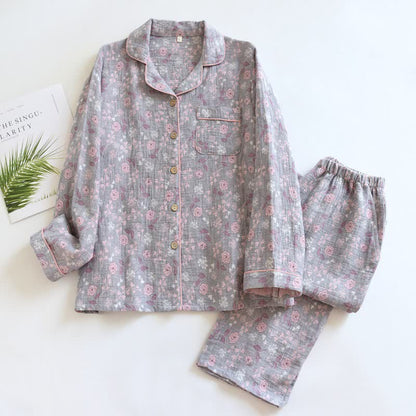 Vintage-Inspired Rose Jacquard Cotton Pajama Set