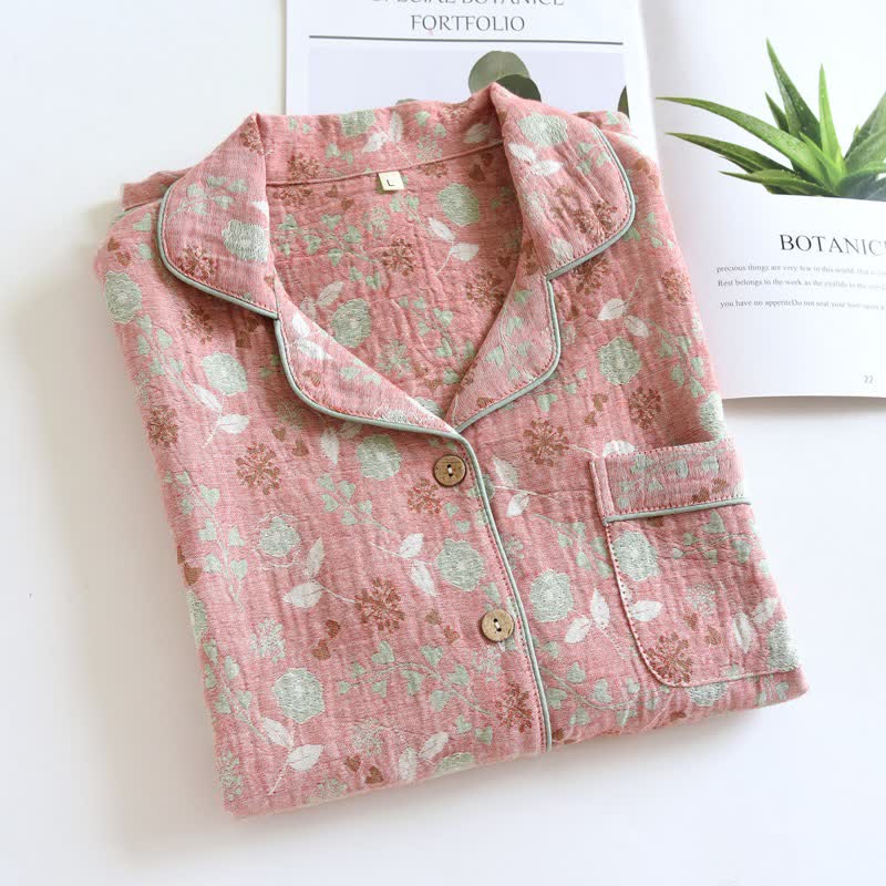 Vintage-Inspired Rose Jacquard Cotton Pajama Set