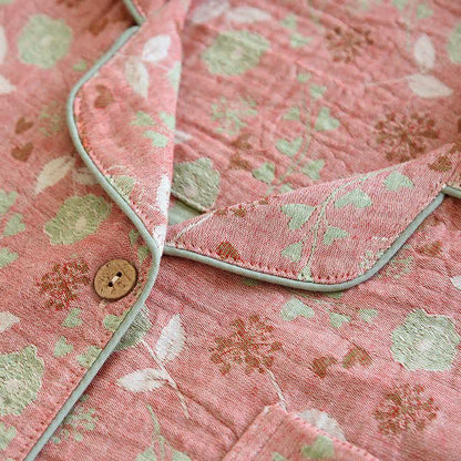 Vintage-Inspired Rose Jacquard Cotton Pajama Set