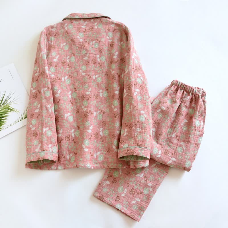 Vintage-Inspired Rose Jacquard Cotton Pajama Set