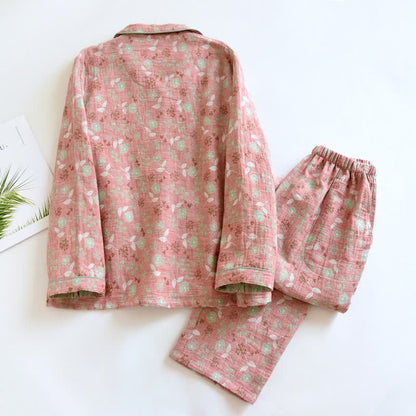 Vintage-Inspired Rose Jacquard Cotton Pajama Set