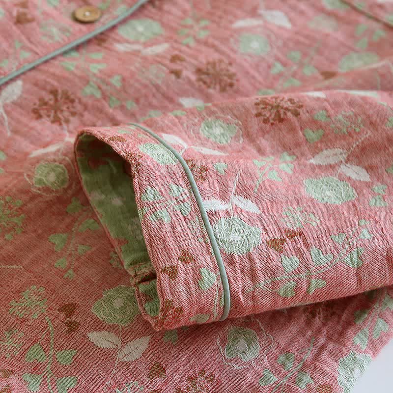Vintage-Inspired Rose Jacquard Cotton Pajama Set