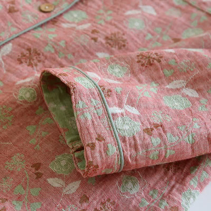 Vintage-Inspired Rose Jacquard Cotton Pajama Set