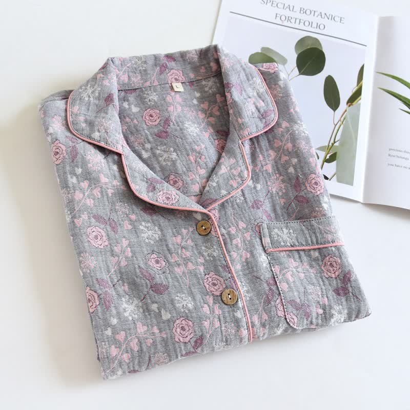Vintage-Inspired Rose Jacquard Cotton Pajama Set