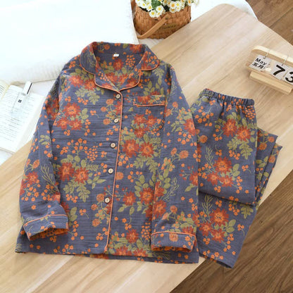Vintage-Inspired Floral Cotton Gauze Pajamas