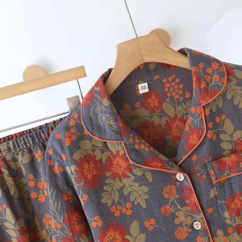 Vintage-Inspired Floral Cotton Gauze Pajamas