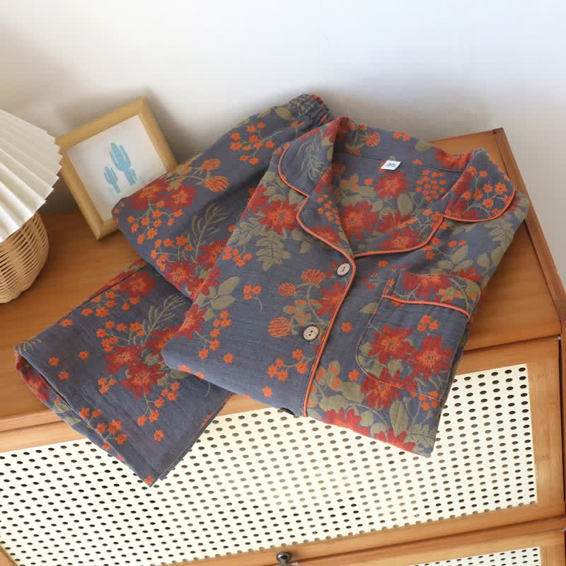 Vintage-Inspired Floral Cotton Gauze Pajamas