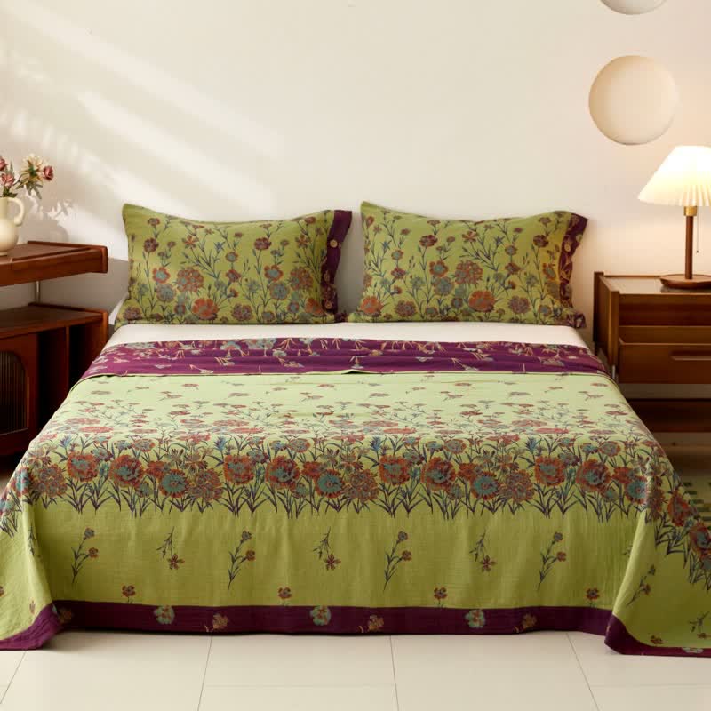 Luxurious Floral Cotton Double Gauze Bedspread