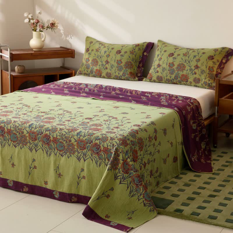 Luxurious Floral Cotton Double Gauze Bedspread