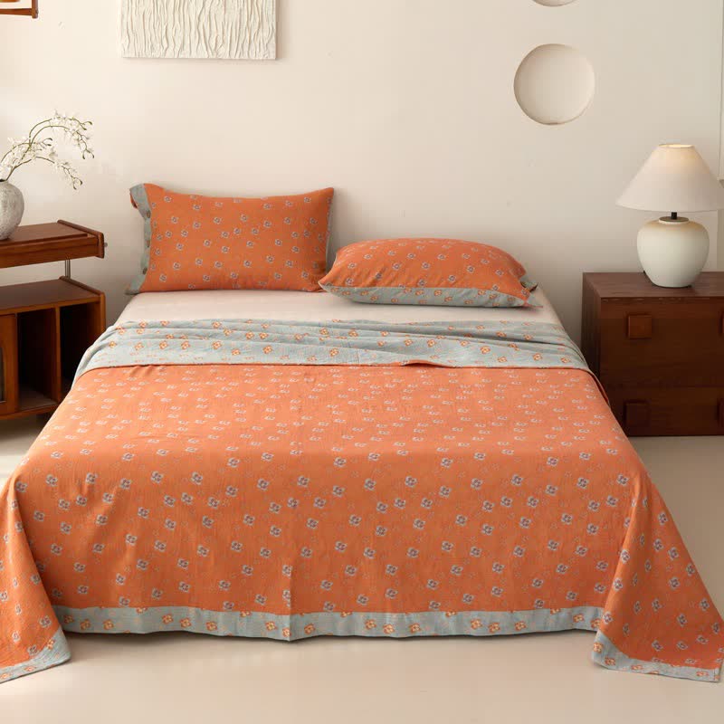 Country Style Floral Cotton Double Gauze Bedspread