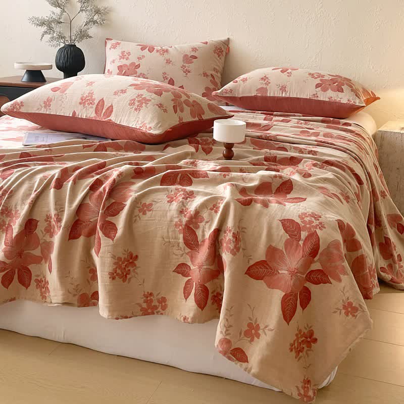 Floral Leaf Cotton Double Gauze Bedspread