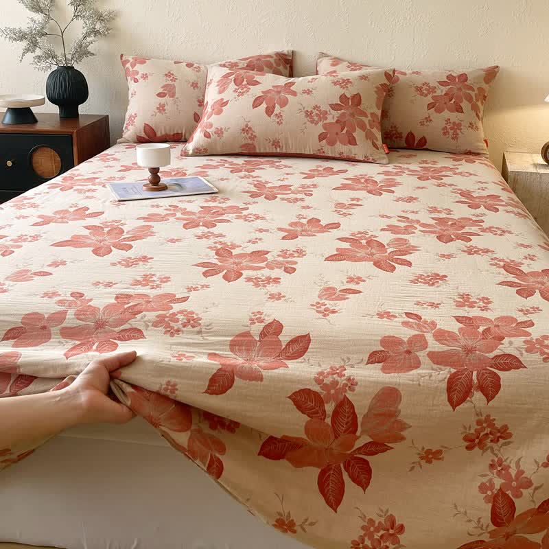 Floral Leaf Cotton Double Gauze Bedspread