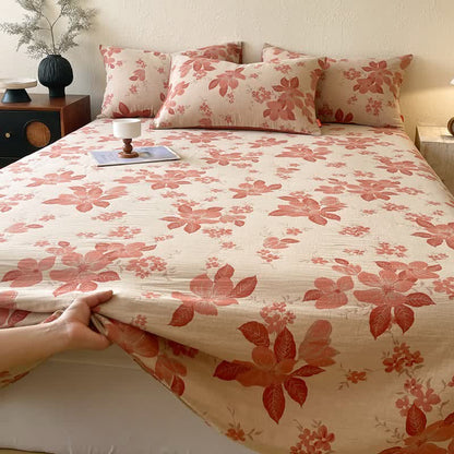 Floral Leaf Cotton Double Gauze Bedspread