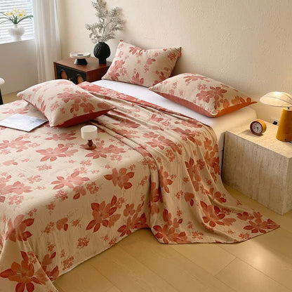 Floral Leaf Cotton Double Gauze Bedspread