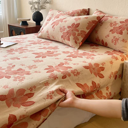 Floral Leaf Cotton Double Gauze Bedspread