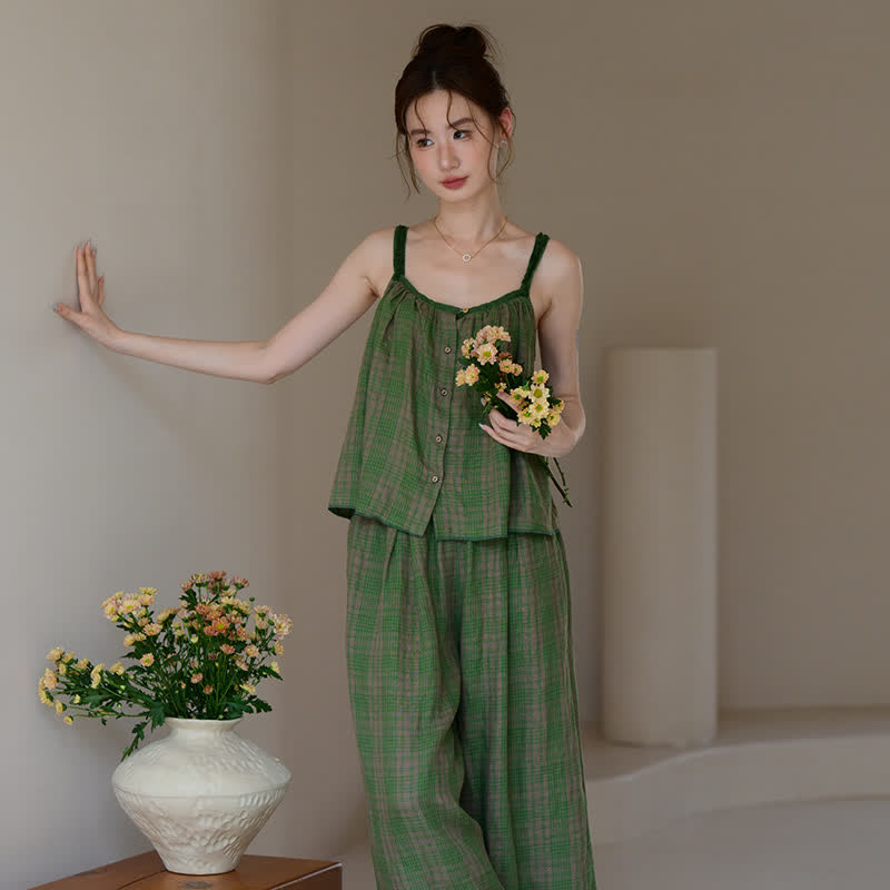 Green Gingham Cami & Pants Pajama Set
