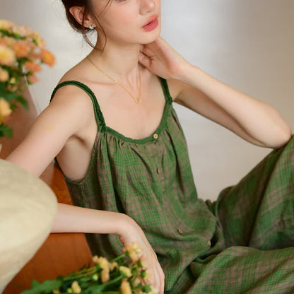 Green Gingham Cami & Pants Pajama Set