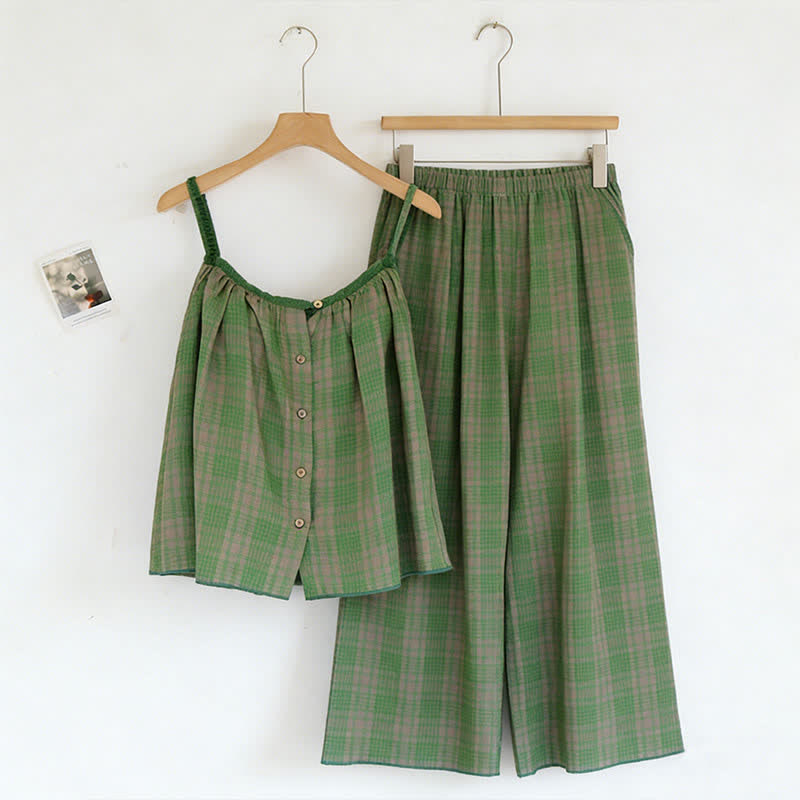 Green Gingham Cami & Pants Pajama Set