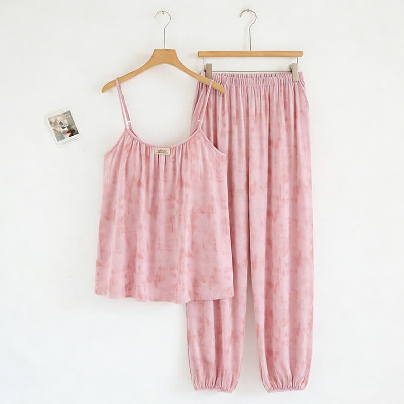 Artistic Watercolor-Inspired Cotton Camisole & Pants Sleepwear