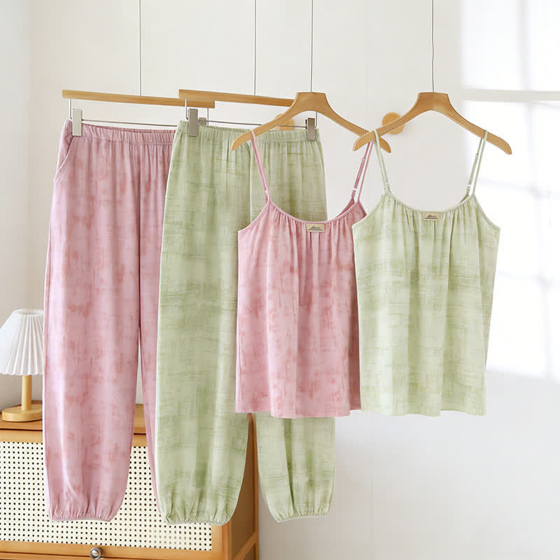 Artistic Watercolor-Inspired Cotton Camisole & Pants Sleepwear