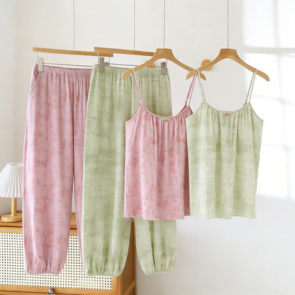 Artistic Watercolor-Inspired Cotton Camisole & Pants Sleepwear