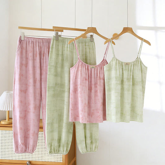 Artistic Watercolor-Inspired Cotton Camisole & Pants Sleepwear Cami Camisole Cotton Green Jammies L Loungewear M newin260401 Nightie Pajama Pants Pink Set Sleepwear Sleeveless Spring Summer Tank XL