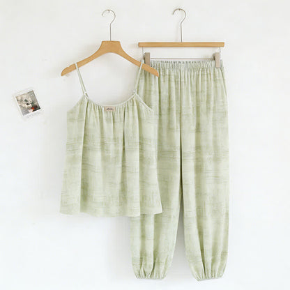 Artistic Watercolor-Inspired Cotton Camisole & Pants Sleepwear