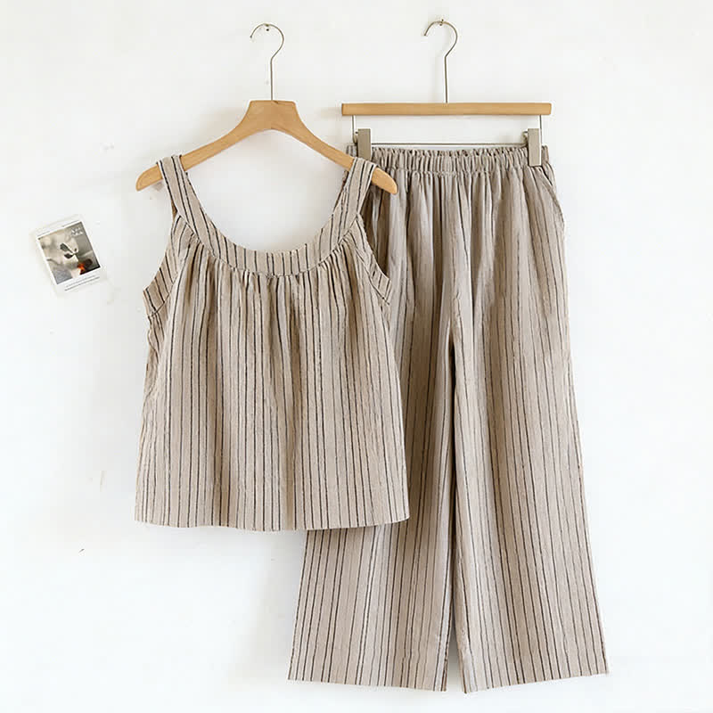 Minimalist Striped Cotton Sleeveless Pajama Set
