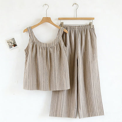 Minimalist Striped Cotton Sleeveless Pajama Set