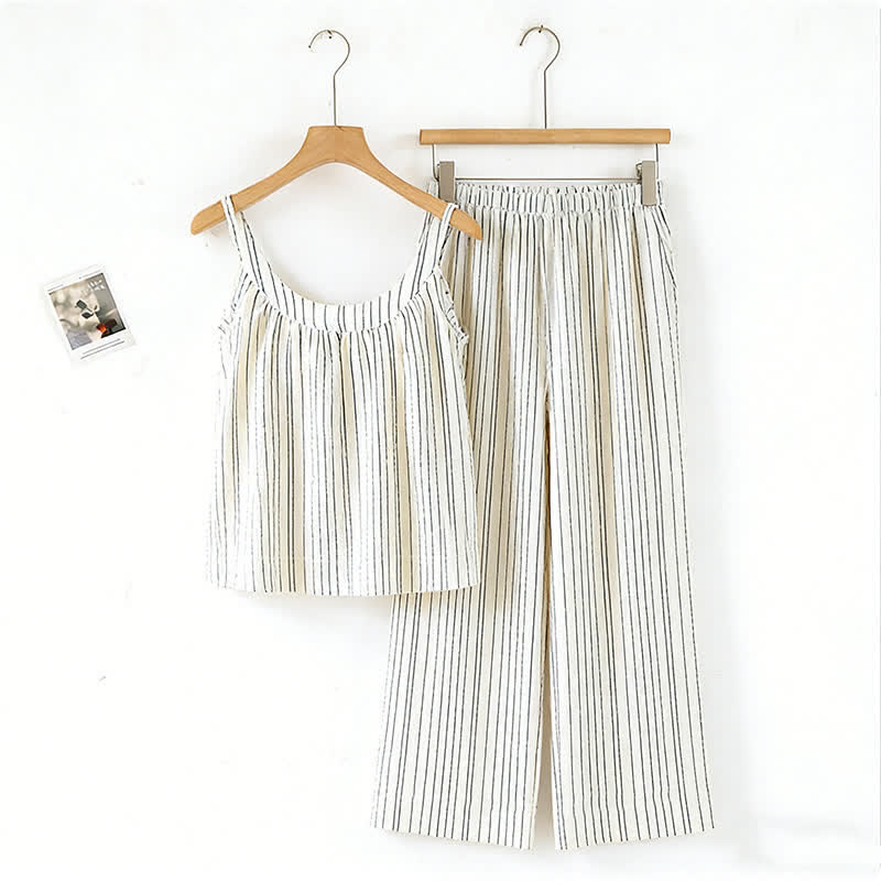 Minimalist Striped Cotton Sleeveless Pajama Set