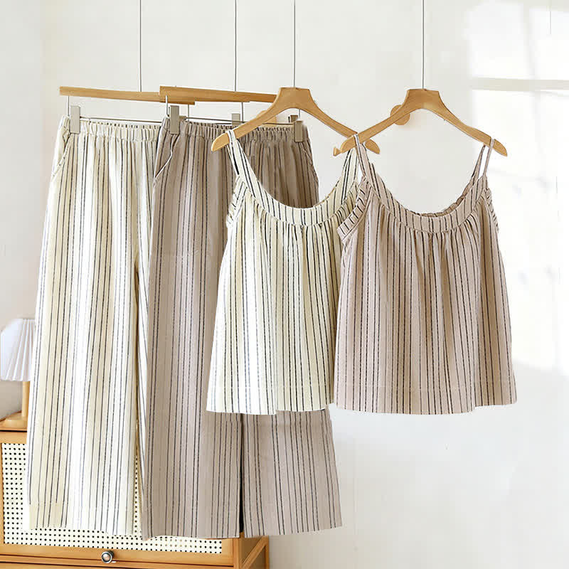 Minimalist Striped Cotton Sleeveless Pajama Set