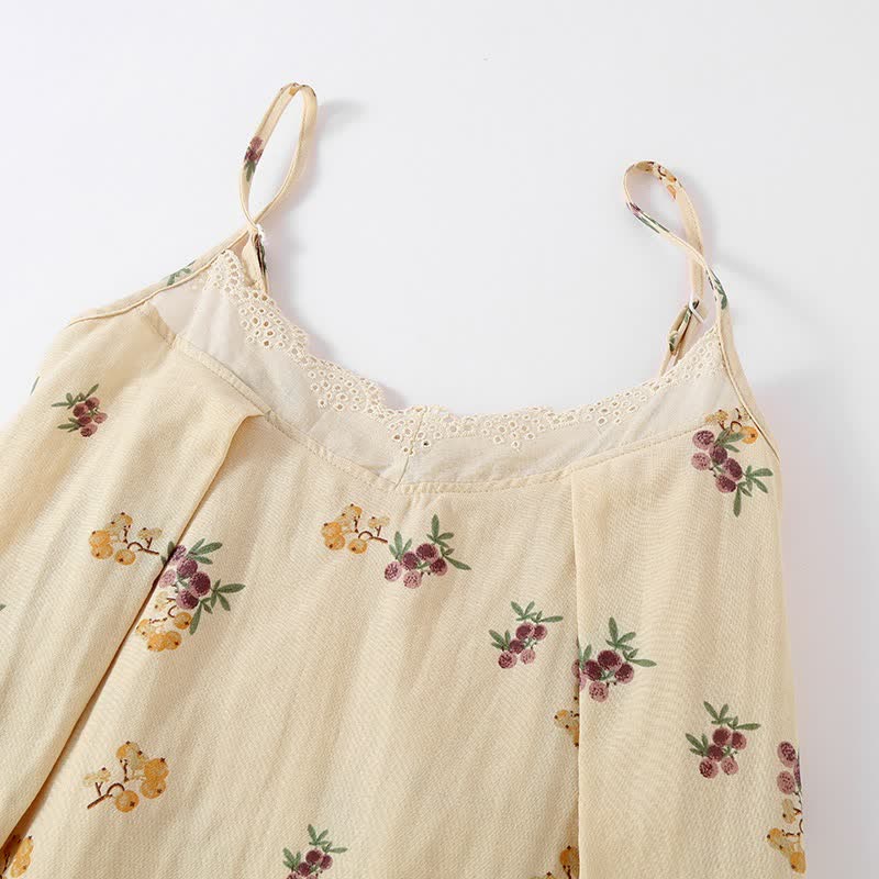 Loquat Print Cotton Pajama Set(3PCS)