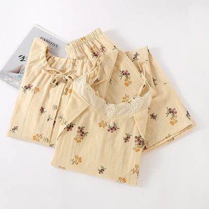 Loquat Print Cotton Pajama Set(3PCS)