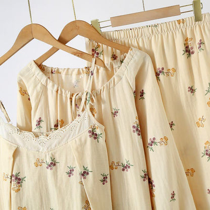 Loquat Print Cotton Pajama Set(3PCS)