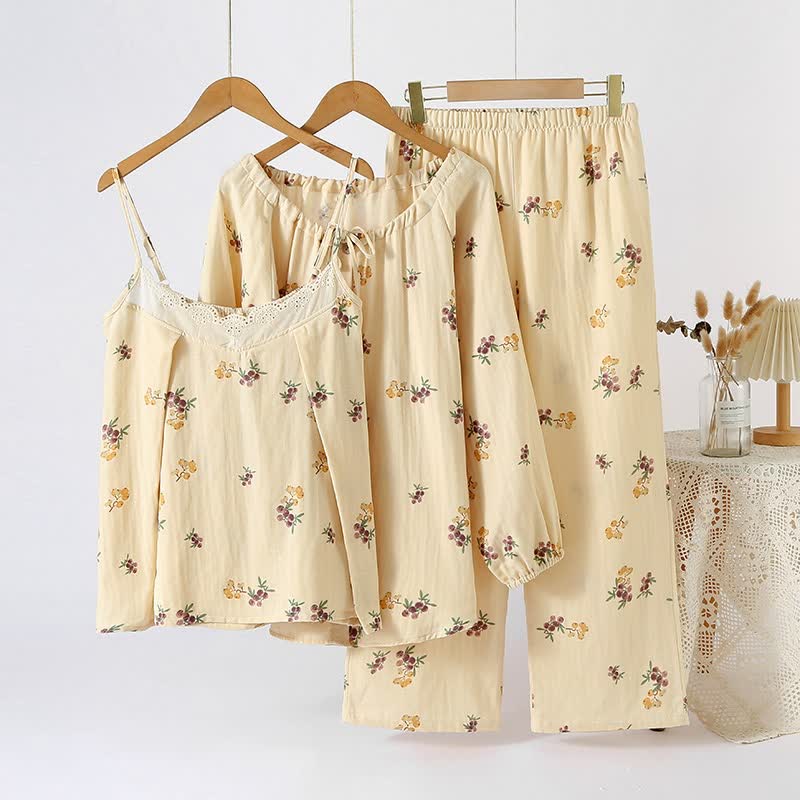 Loquat Print Cotton Pajama Set(3PCS)