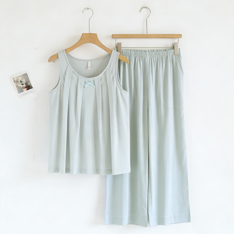Solid Color Cotton Tank & Pants Sleepwear