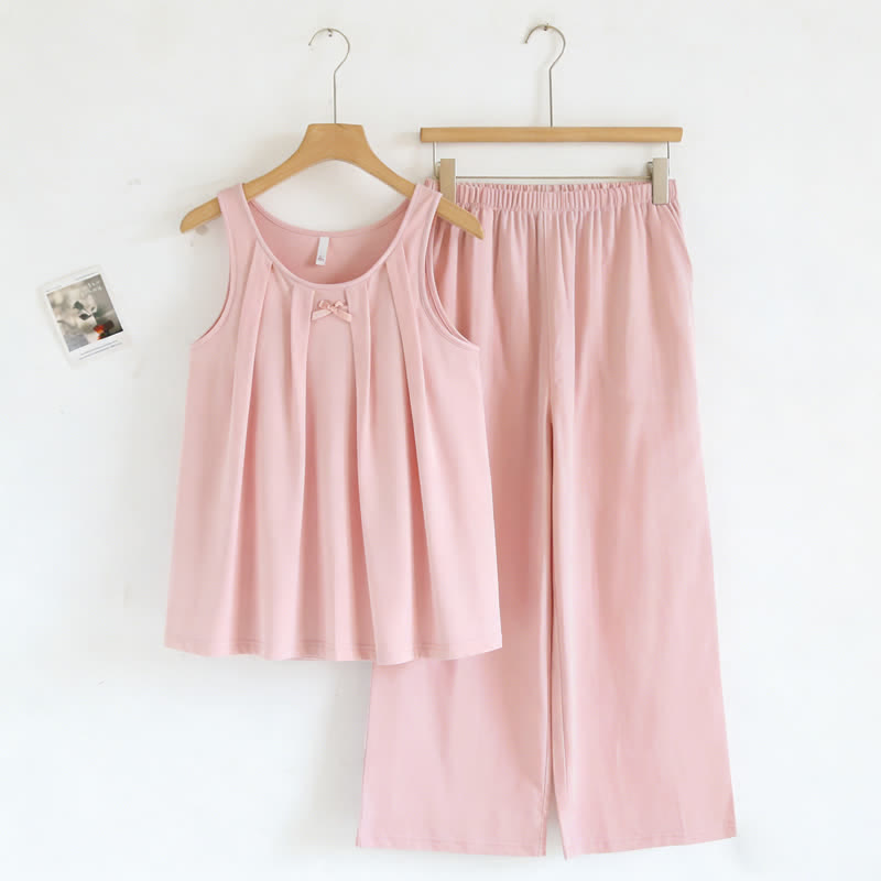 Solid Color Cotton Tank & Pants Sleepwear