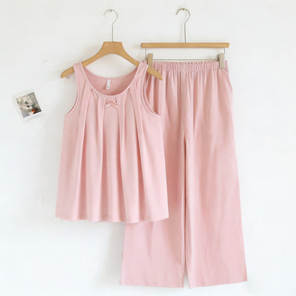 Solid Color Cotton Tank & Pants Sleepwear