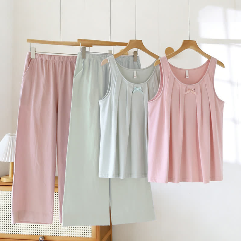 Solid Color Cotton Tank & Pants Sleepwear