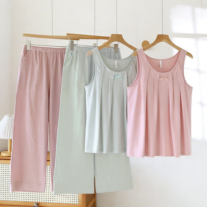 Solid Color Cotton Tank & Pants Sleepwear