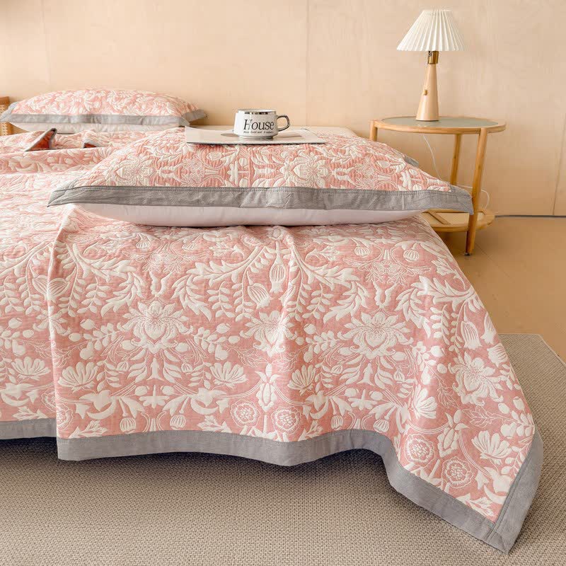 Cotton Floral & Branch Muslin Quilt Blanket