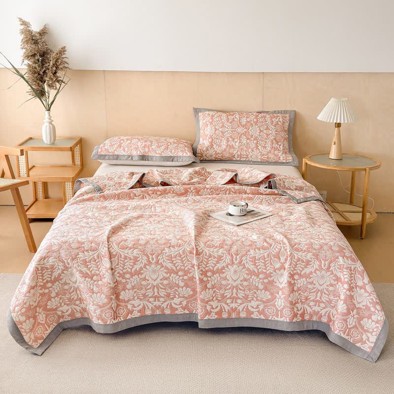Cotton Floral & Branch Muslin Quilt Blanket