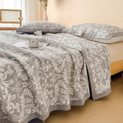 Cotton Floral & Branch Muslin Quilt Blanket