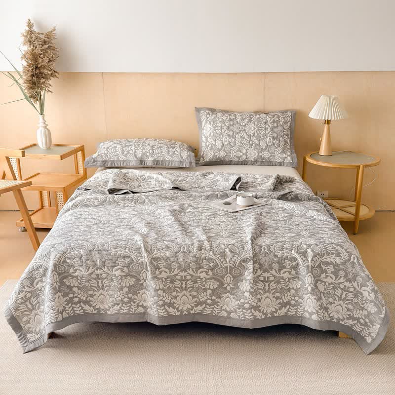 Cotton Floral & Branch Muslin Quilt Blanket