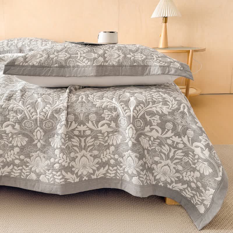 Cotton Floral & Branch Muslin Quilt Blanket