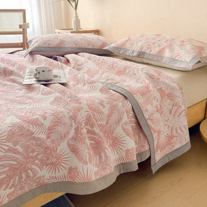 Cotton Jungle Leaf Muslin Quilt Blanket