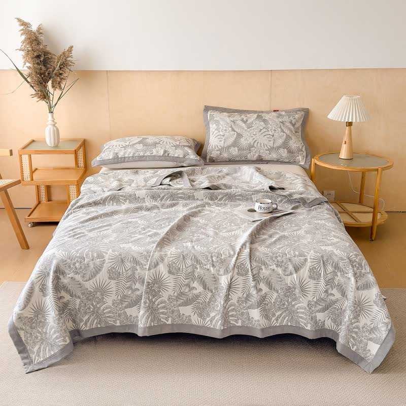 Cotton Jungle Leaf Muslin Quilt Blanket