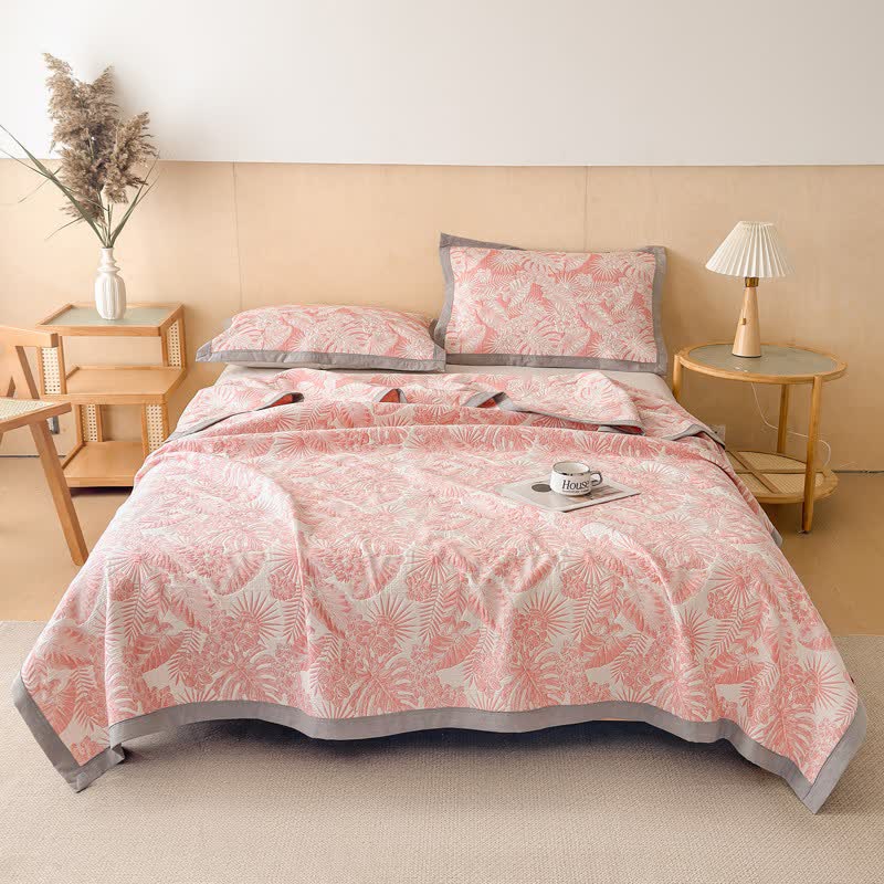 Cotton Jungle Leaf Muslin Quilt Blanket