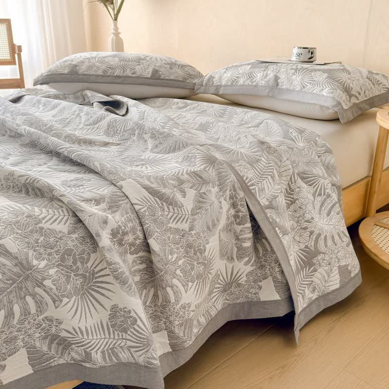 Cotton Jungle Leaf Muslin Quilt Blanket